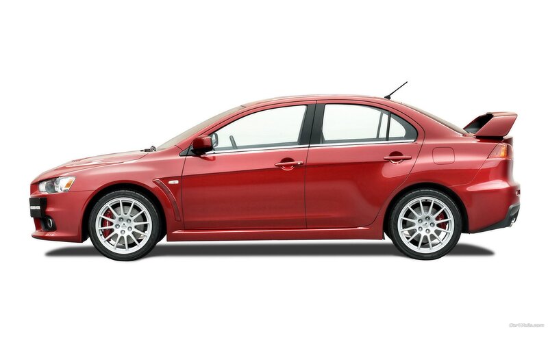 Red Mitsubishi Lancer — Neutral, Photograph, Car, Wheel, Spoiler