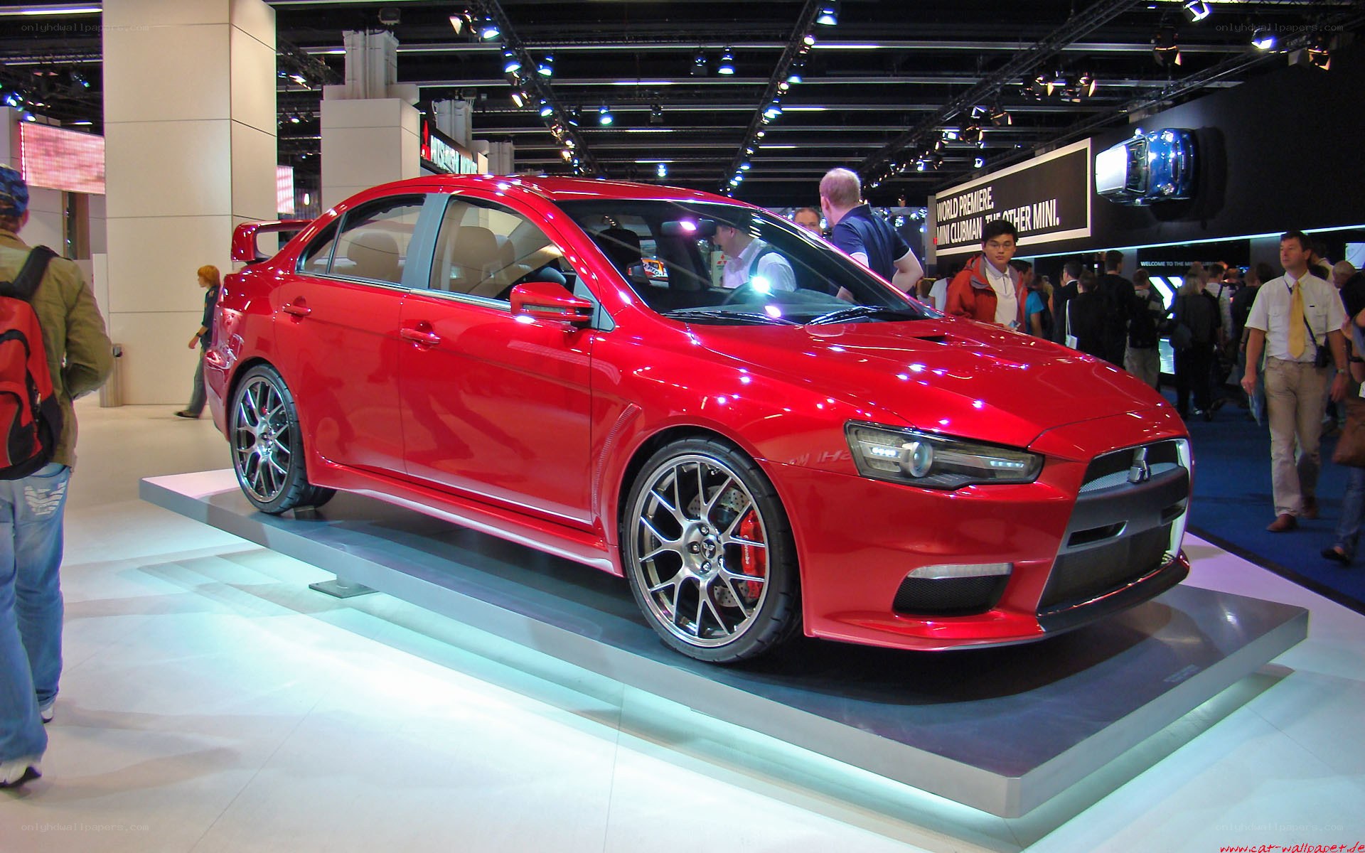 Red Mitsubishi Lancer on display