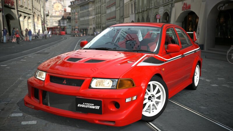 Red Mitsubishi Lancer — Urban, Afternoon