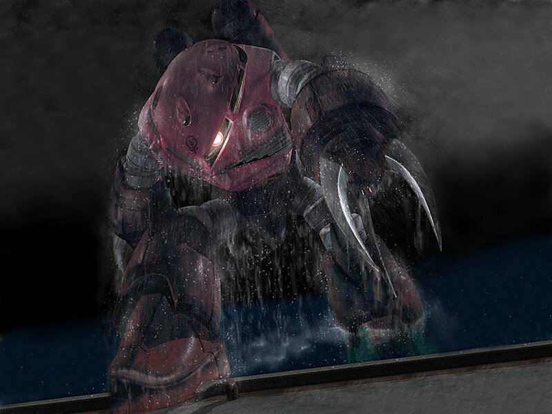 Red Mobile Suit — Dramatic, Night