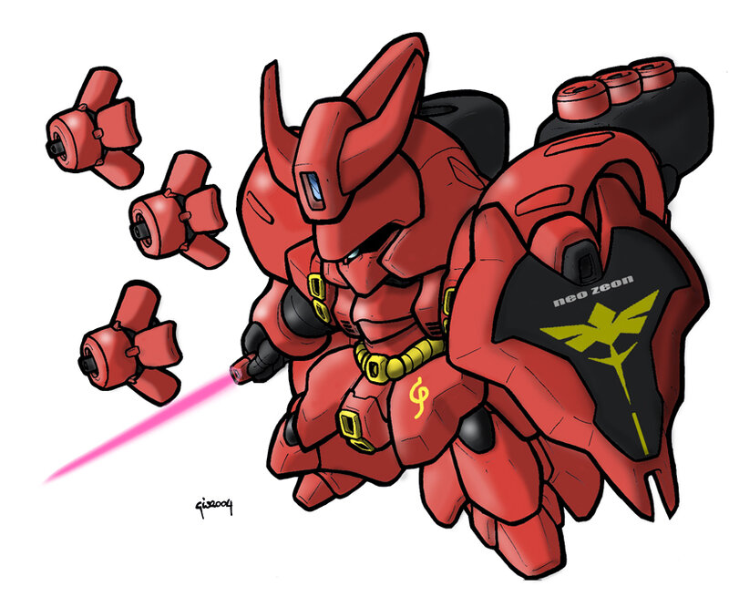 Red mobile suit firing beam