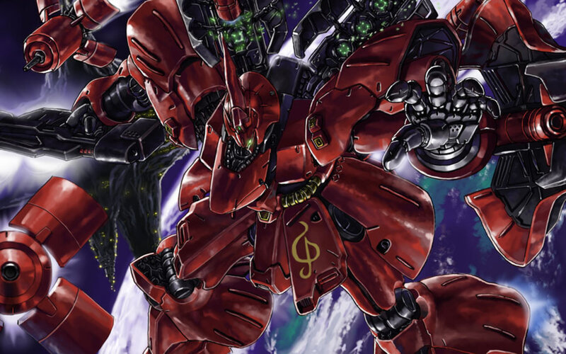 Red mobile suit in battle