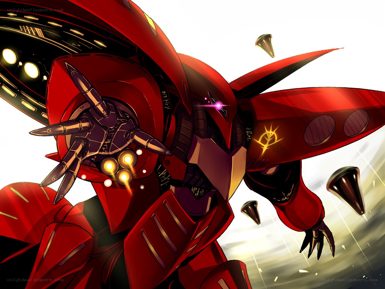 Red mobile suit in combat
