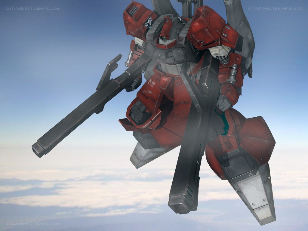 Red mobile suit in flight
