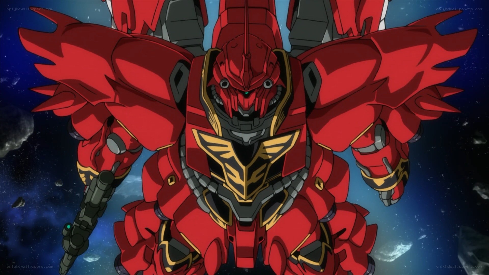 red mobile suit in space