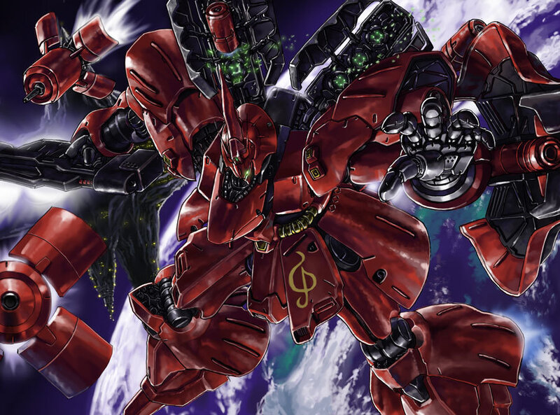 Red mobile suit in space