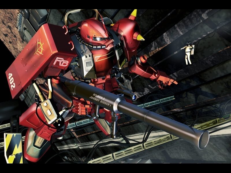 Red mobile suit with large gun