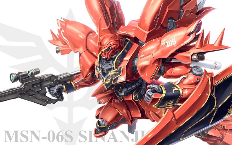 Red mobile suit with rifle