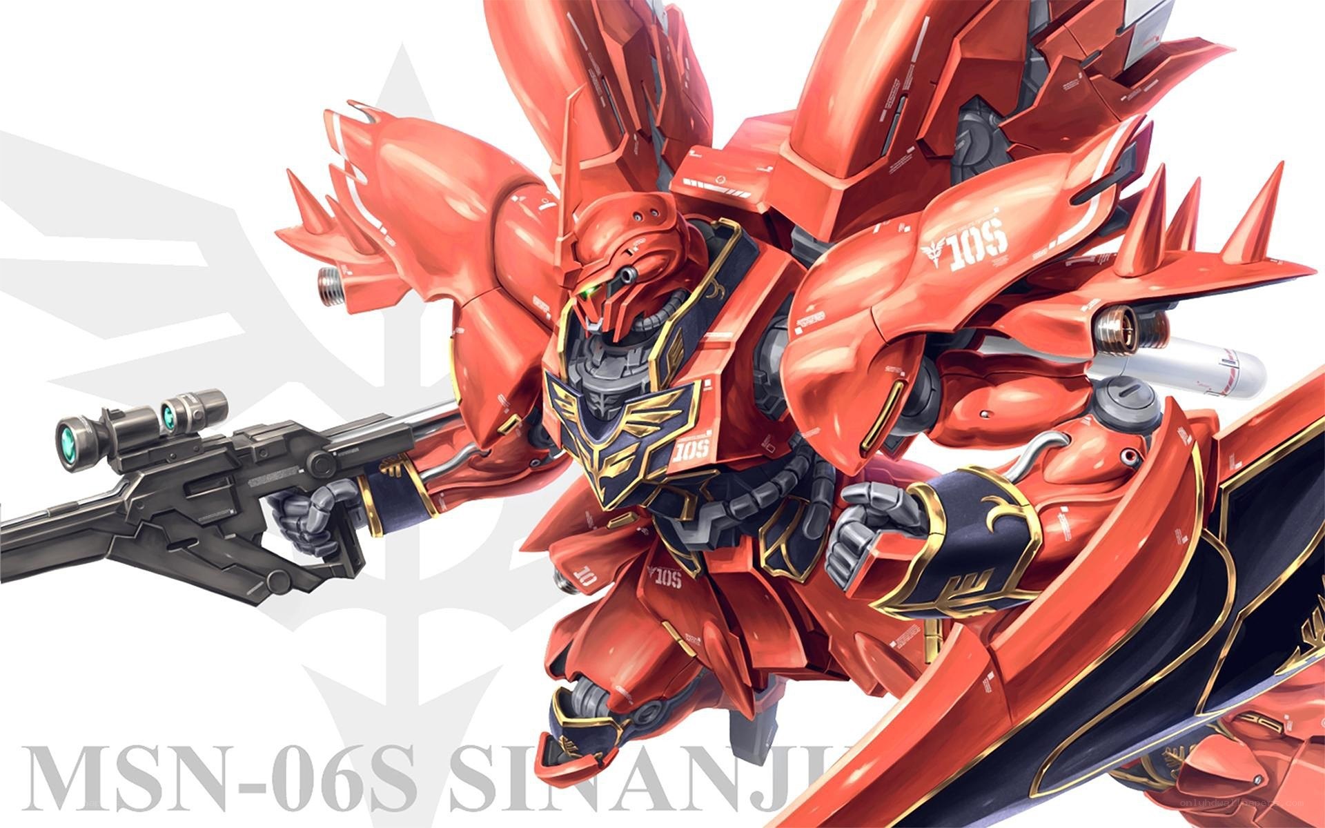 Red mobile suit with rifle
