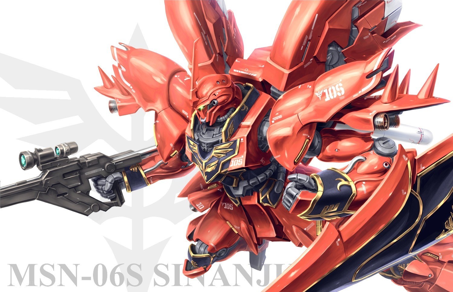 Red mobile suit with rifle