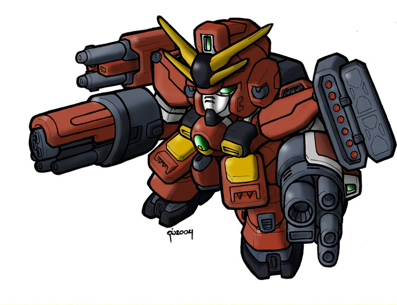 Red mobile suit with weapons