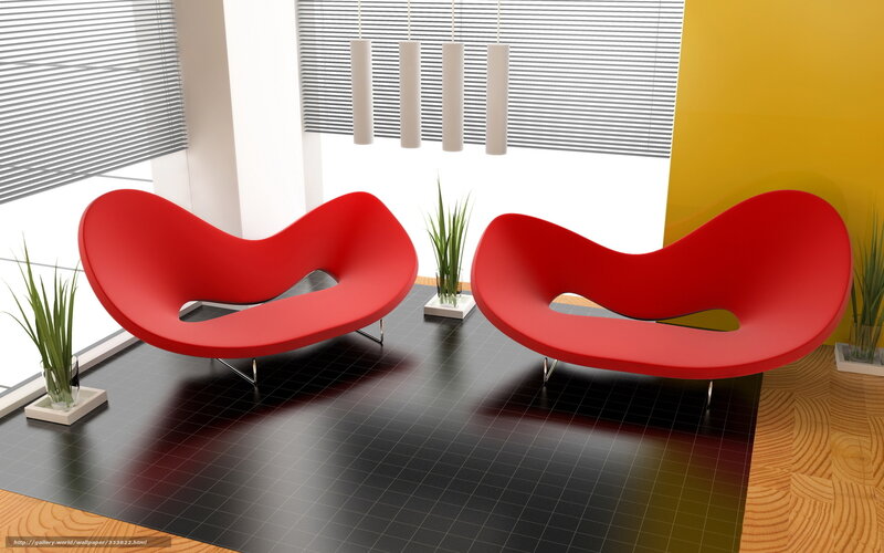 Red Modern Chairs — 3d Render, Plants