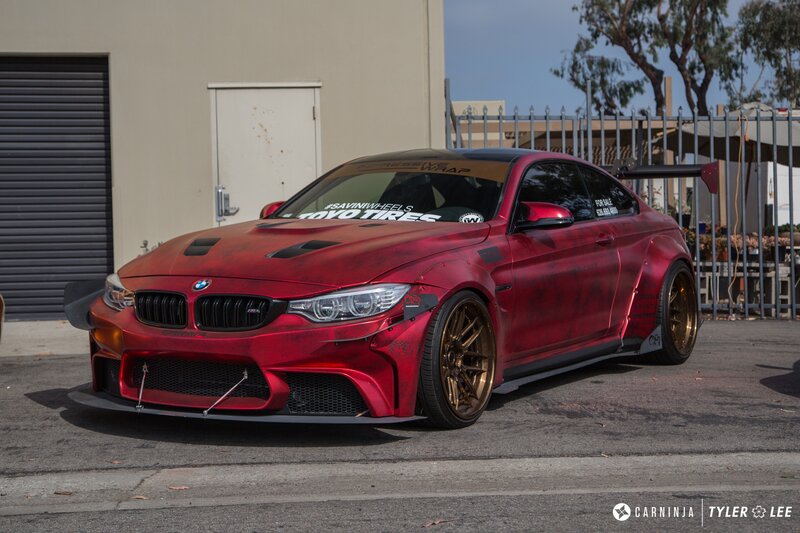Red Modified BMW Car — Dramatic, Afternoon