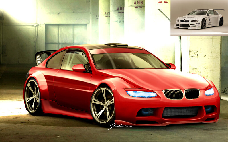 Red Modified BMW Car — Dramatic, Digital Art