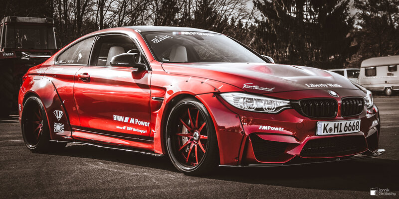 Red Modified BMW Car — Dramatic, Photograph
