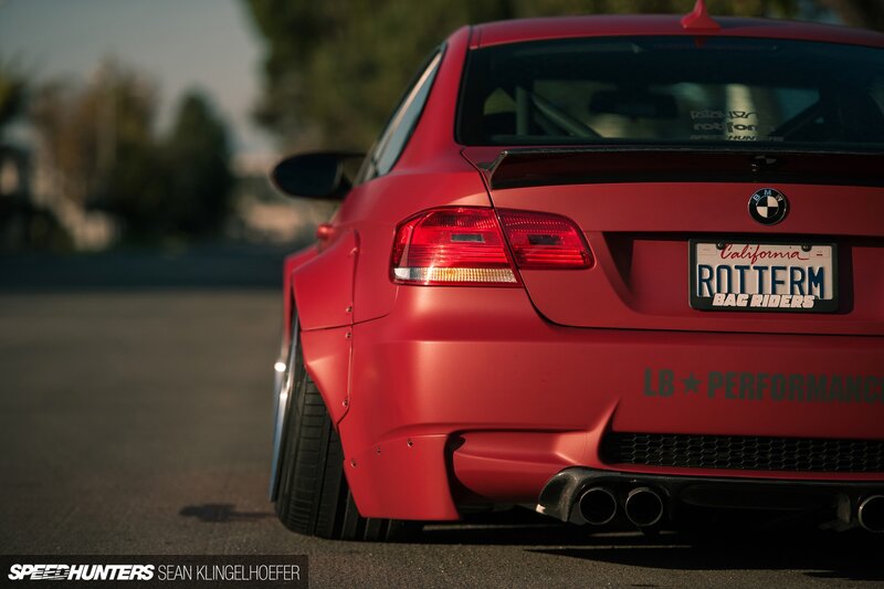 Red Modified BMW Car — Dramatic, Sunset, Photograph, License Plate