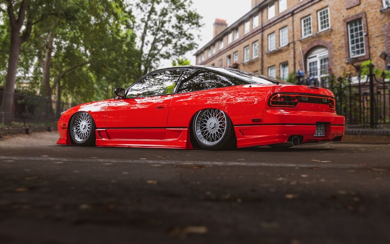 Red Modified Car — Calm, Afternoon, Photograph, Trees