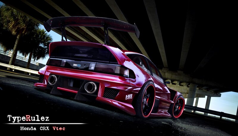 Red Modified Car — Dramatic, Afternoon, Digital Art, Bridge