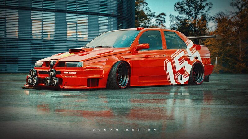 Red Modified Car — Dramatic, Autumn