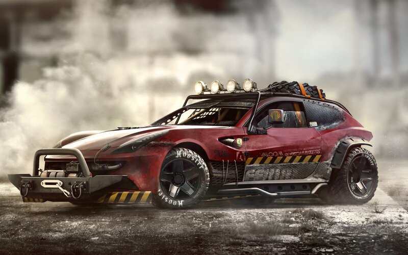 Red Modified Car — Dramatic, Digital Art, Smoke