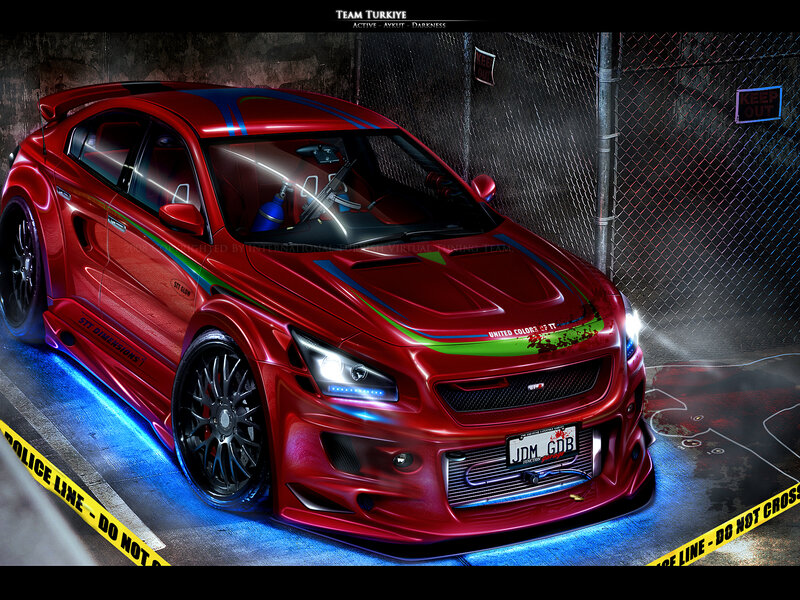 Red Modified Car — Dramatic, Night, Digital Art