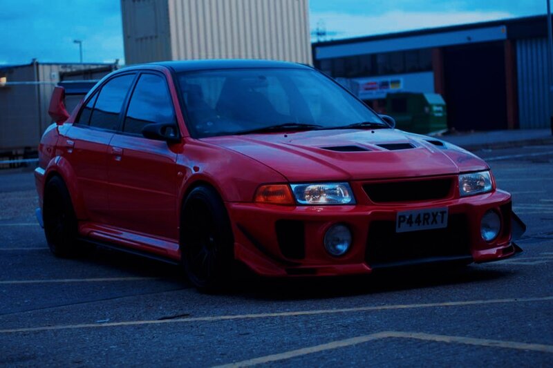 Red Modified Car — Dramatic, Night, Photograph