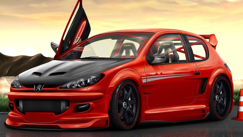 Red Modified Car — Dramatic, Sunset, Digital Art
