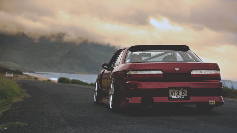Red Modified Car — Dramatic, Sunset, Photograph, Road