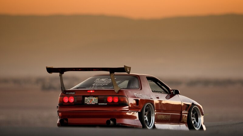 Red Modified Car — Dramatic, Sunset, Photograph