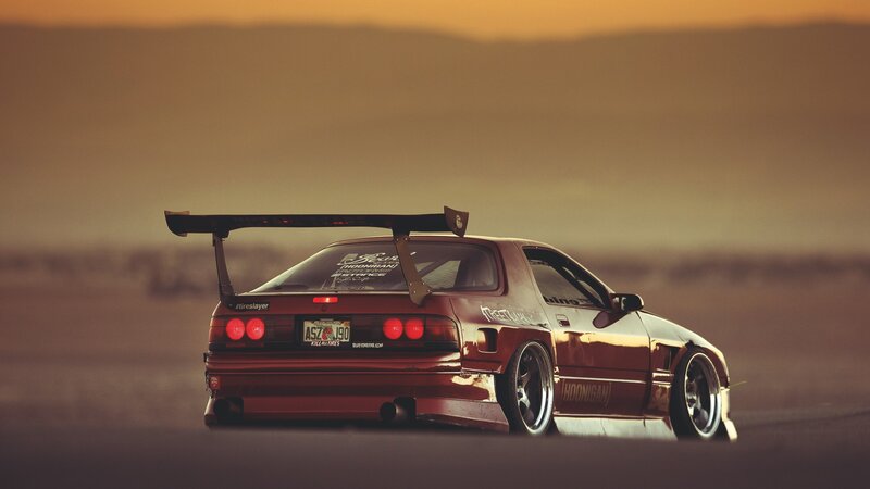 Red Modified Car — Dramatic, Sunset, Photograph, Wing