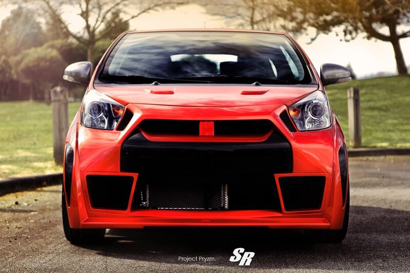 Red modified car front view