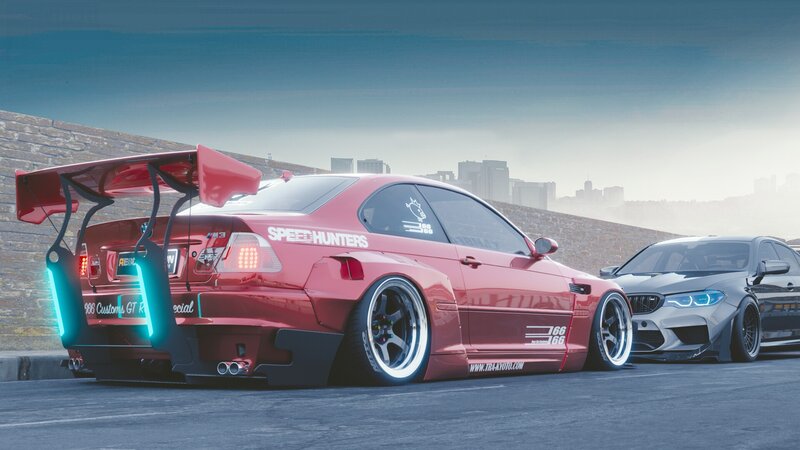 Red Modified Coupe — Dramatic, Afternoon