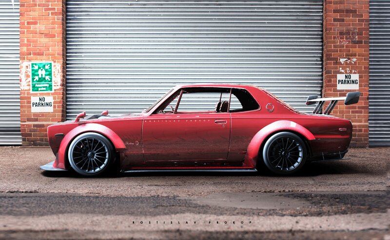 Red Modified Coupe — Dramatic, Digital Art