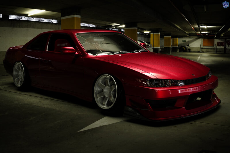 Red Modified Coupe — Dramatic, Night, Photograph