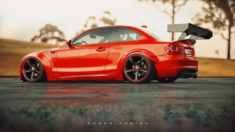 Red Modified Coupe — Dramatic, Sunset