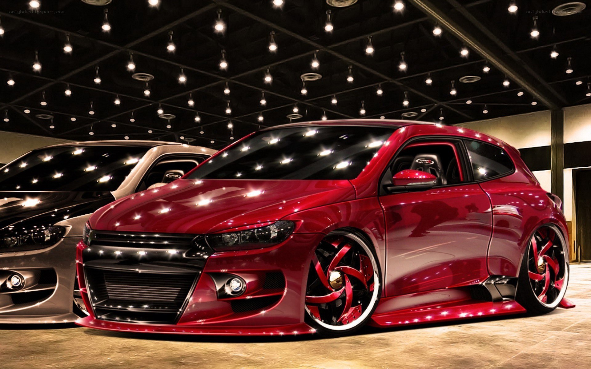 Red modified hatchback car