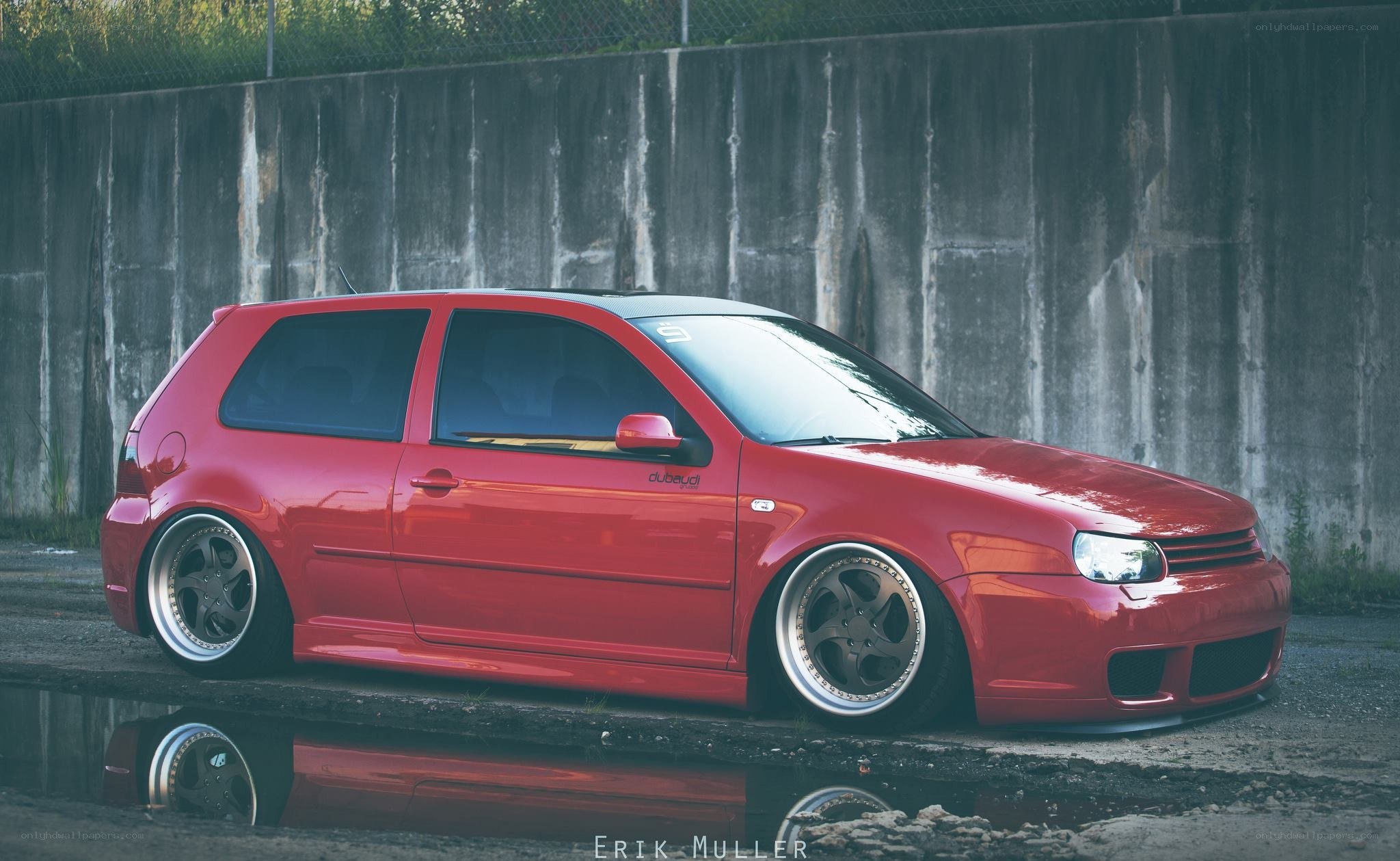 Red modified hatchback car