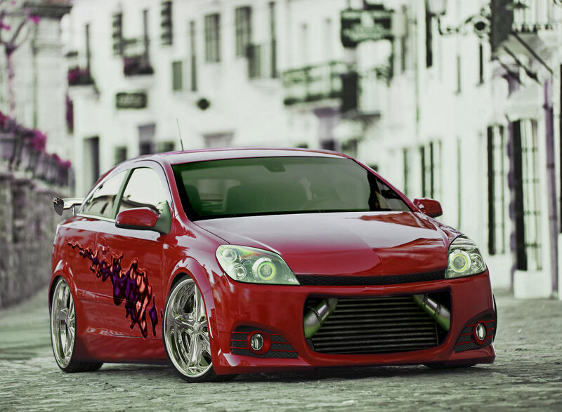 Red modified hatchback car