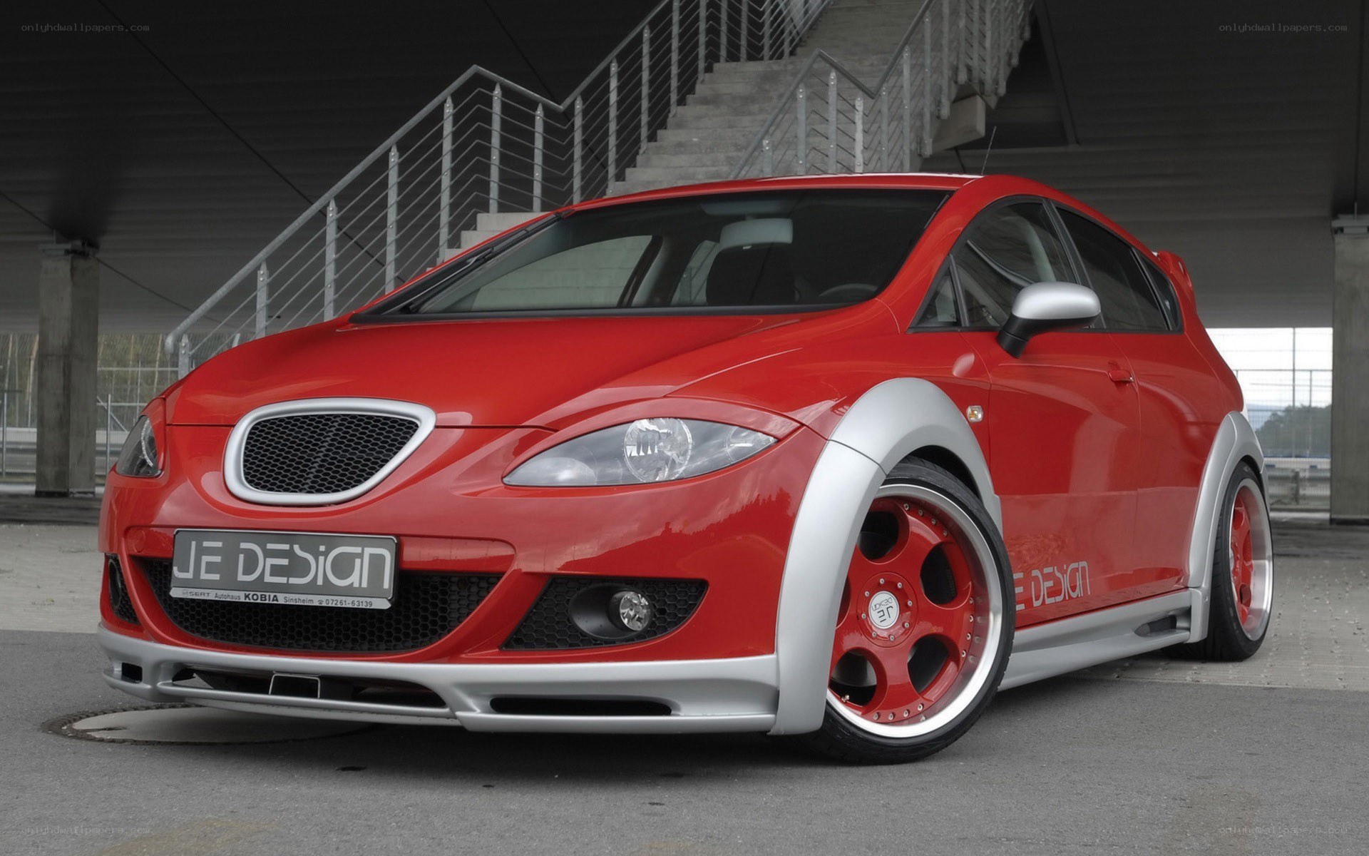 Red modified hatchback car