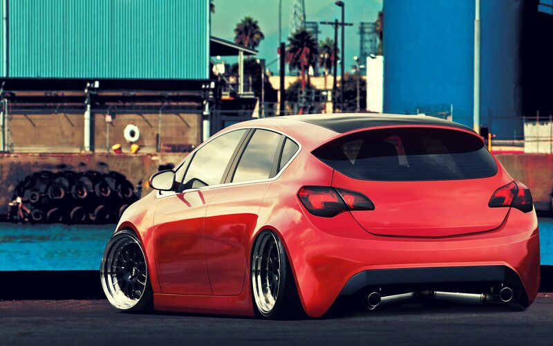 Red Modified Hatchback — Dramatic, Afternoon