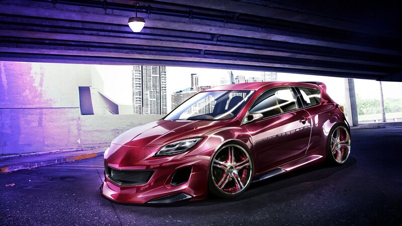 Red Modified Hatchback — Dramatic
