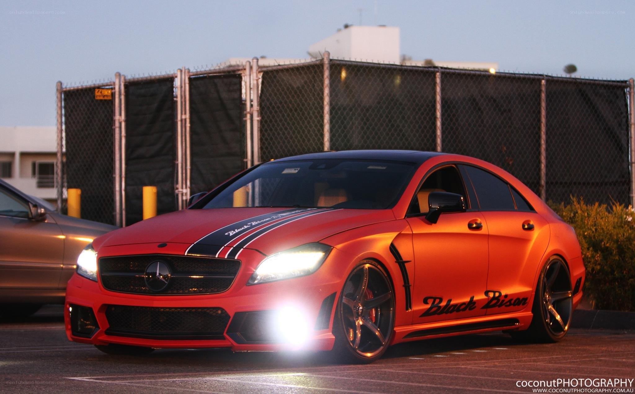 red modified mercedes-benz car