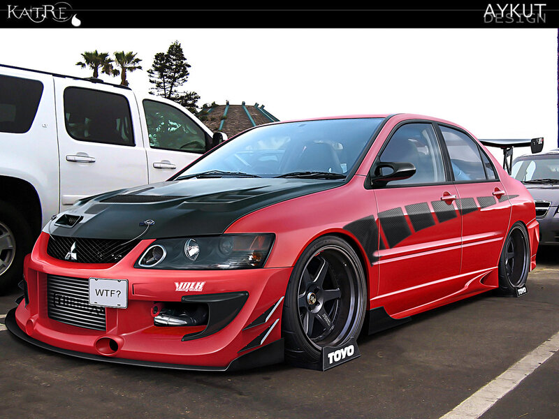 red modified mitsubishi lancer