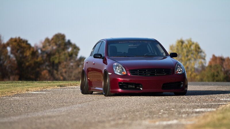 Red Modified Sedan — Calm, Autumn