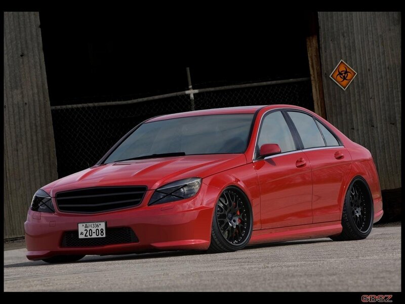 Red Modified Sedan — Dramatic, Photograph, Biohazard Sign