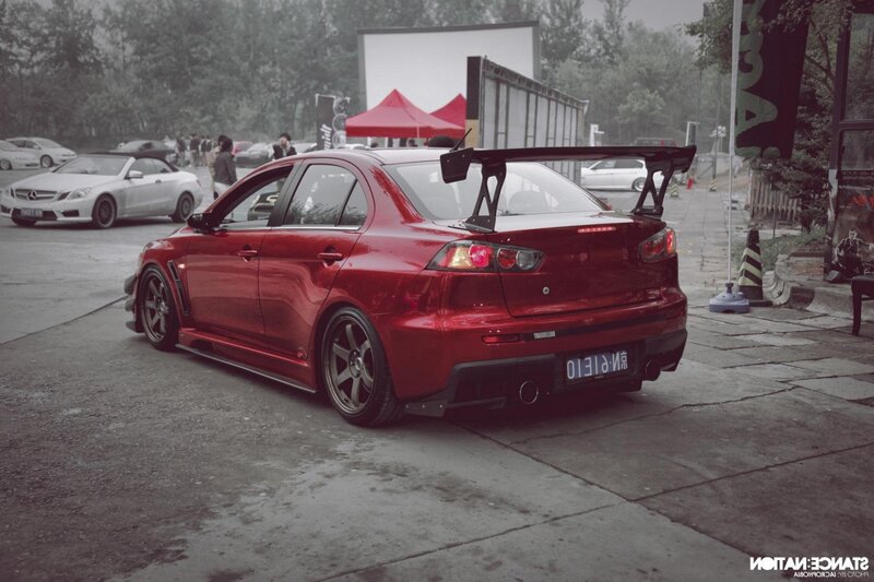 Red Modified Sedan — Dramatic, Photograph, Car