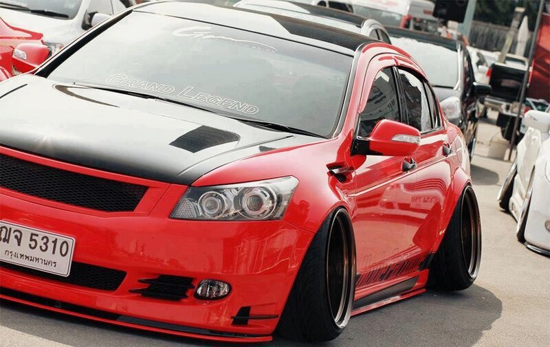 Red Modified Sedan — Neutral, Afternoon