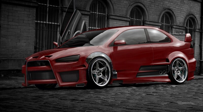 Red Modified Sports Car — Dramatic, 3d Render