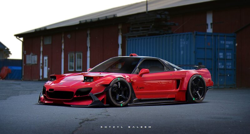 Red Modified Sports Car — Dramatic, Afternoon, Digital Art, Building