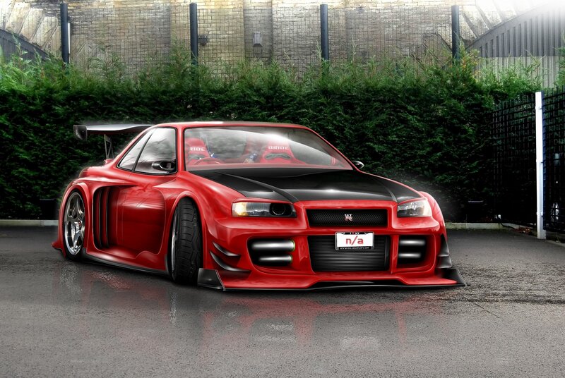 Red Modified Sports Car — Dramatic, Digital Art